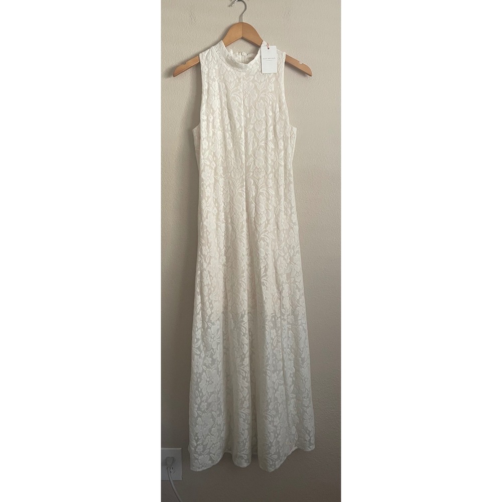 NWT Skies Are Blue Cream Sheer Floral Lace Crochet Maxi Dress Medium Boho Bridal